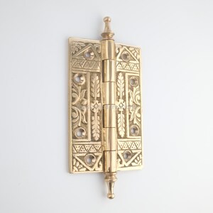 Engraved Brass Door Hinge, Vintage Style, 4.5 inch