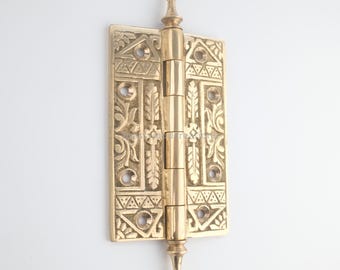Engraved Brass Door Hinge, Vintage Style, 4.5 inch