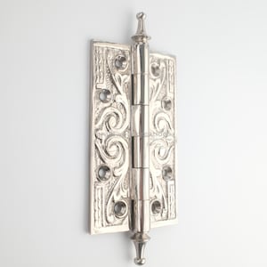 Silver Solid Brass Door Hinge, Retro Style, 4.5 Inch