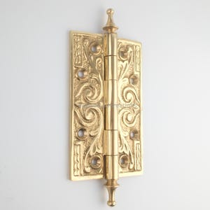 4.5" Vintage Solid Brass Door Hinges, Decorative Classic Door Hinge, Antique Brass Hardware