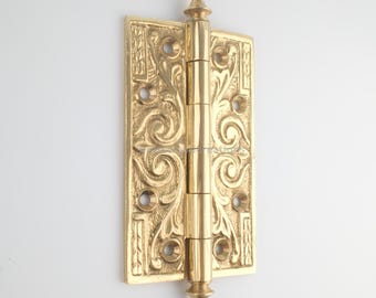 4.5" Vintage Solid Brass Door Hinges, Decorative Classic Door Hinge, Antique Brass Hardware