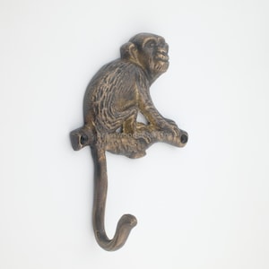 Gancho de pared de latón macizo con forma de mono: Perchero vintage con forma de animal