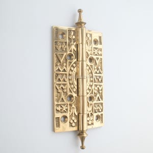 Ornate Solid Brass Door Hinge, Vintage Style, 4.5 Inch