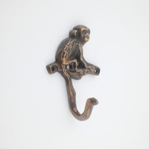 Crochet mural singe en laiton massif : cintre d'inspiration vintage (3,1 pouces)
