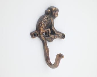 Väggkrok i massiv mässing med apa: Vintageinspirerad galge (7,5 cm)