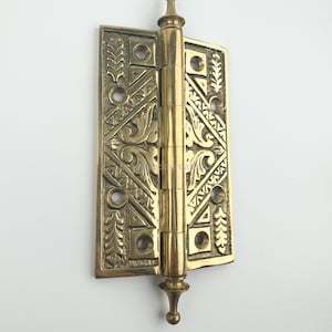 4.5&quot; Engraved Solid Brass Door Hinges, Classic Vintage Door Decor, Unique Antique Door Hinge