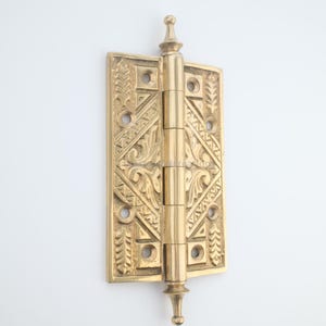 Engraved Solid Brass Door Hinge, Vintage Style Decor, 4.5-inch
