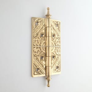 Engraved Brass Door Hinge, Vintage Style, 4.5"