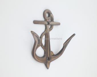 Gancio da parete in ottone con ancora galleggiante: appendiabiti e cappelli in stile vintage