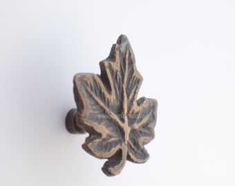 Kleine knop van 2,2" massief messing esdoornblad – decoratieve lade- en kasthandgreep