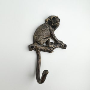 5.5&quot; Monkey Solid Brass Wall Hook, Vintage Coat Hanger, Decorative Wall Hooks, Antique Brass Decoration