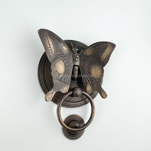 6.9&quot; Butterfly Solid Brass Door Knocker, Animal Sculpture Door Knockers, Vintage Brass Hardware