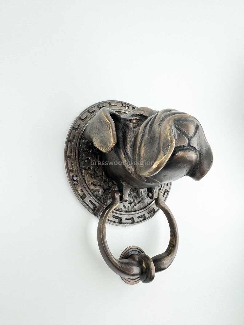 7.5 Dog Solid Brass Door Knocker, Animal Figure Door Knockers, Vintage & Antique Style Door