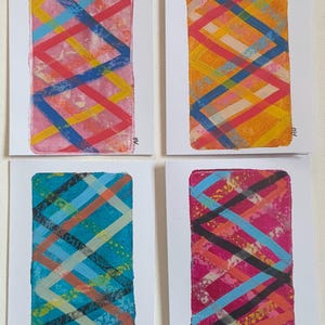 Pacote de 4 cartões de felicitações originais impressos à mão