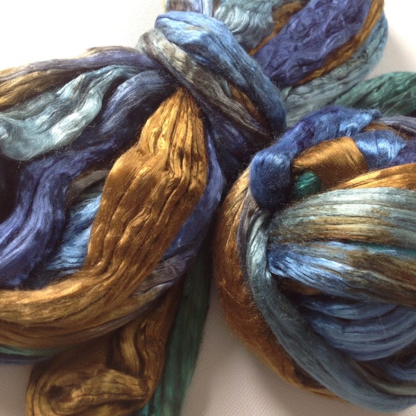 Hand Dyed Mulberry silk roving 2oz Tui  Ready to ship