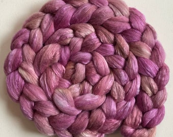 Hand Dyed roving wool 4ozs polwarth mulberry silk 70/30 ready to ship shimmer