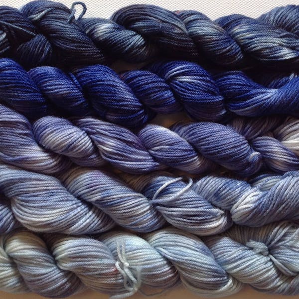 Hand dyed 4ply sock yarn mini skein set   390 yds approx in total