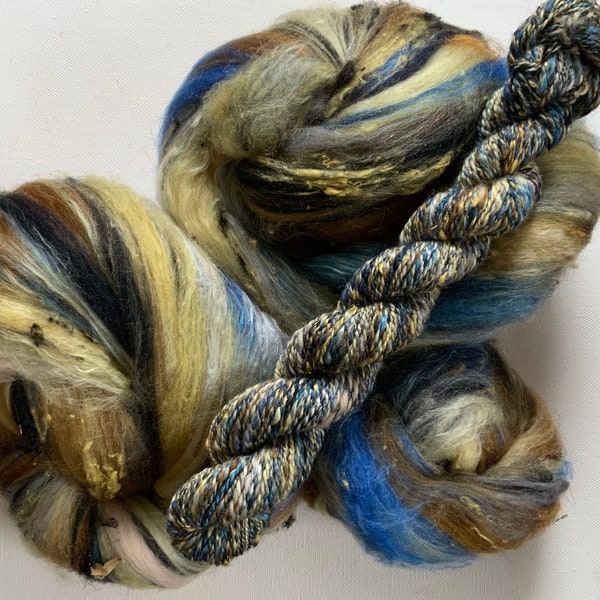 Spinning felting mixed fiber art batts 3.5 ozs