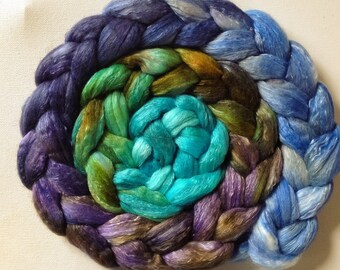 Scottish Landscape Hand Dyed roving polwarth mulberry silk 70/30 made to order Choose your weight