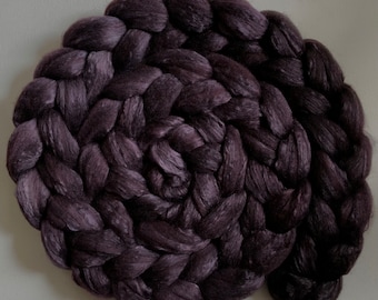 Hand Dyed roving wool 4ozs polwarth mulberry silk 70/30 ready to ship shimmer Eggplant