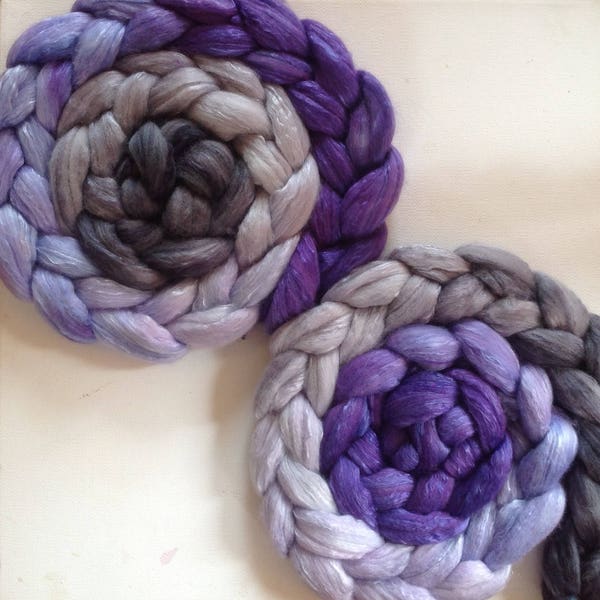 Hand Dyed gradient roving 6ozs polwarth mulberry silk 70/30 ready to ship