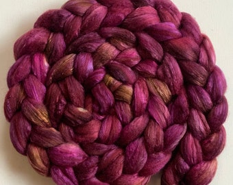 Hand Dyed roving wool 4ozs polwarth mulberry silk 70/30 ready to ship shimmer