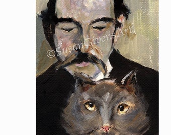 Evil Cat Art Thomas Hardy's Cat Cat Painting Print English Poets Cat Gray Cat Painting Wicked Cat Art Bad Cat Art