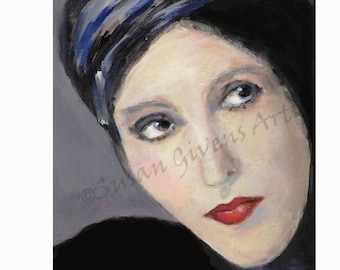 Art Deco Woman Print, Blue Turban, 1930s Fashion Art