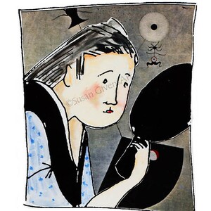 Hand Painted Geisha Original Watercolor Geisha Watercolor Japanese Girl Geisha With 1924 &quot;Joan&quot;(John)Miror Painting Background