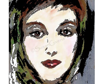 Gallery-Quality Fine Art Giclée Print Girl Wearing Green Scarf Art, Modern Girl in Scarf, Fashion Girl Art