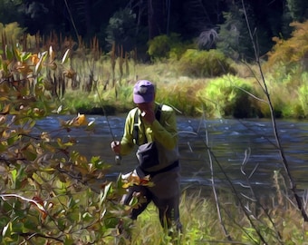 Fly Fishing Photo Metolius River Fisherman Photo NW Fisherman Early Morning Fishing, Hand Signed Photo Fly Fisherman