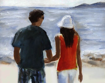 Beach Walk Giclée Print, Couple Art, Summer Seaside Painting