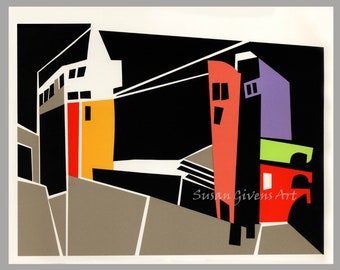 Modern City Night Art Abstract Cityscape Print