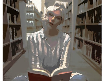 Library Book Girl, Portrait of Girl in Library Book Loving Girl Girl in Library Stacks Girl Studying in Library