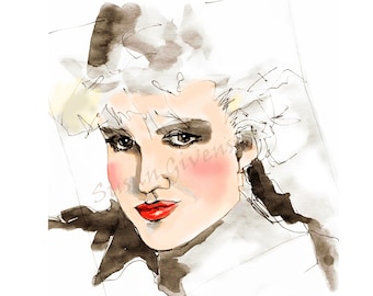 Blonde Girl Portrait Art Print: Erotic Watercolor Illustration