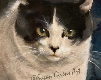 Watercolor Cat 1886 Zorn Calle Print Cream and Black Kitty Fine Art