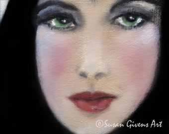 French Girl Portrait Green Eyed Girl Sexy Impressionistic Print Decor