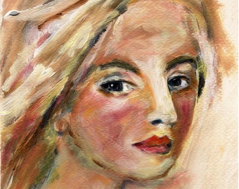 Sexy Blond Print, Blond Acrylic Portrait, Impressionistic Portrait, Modern Blond Art, Sensual Blond Art Hand Signed