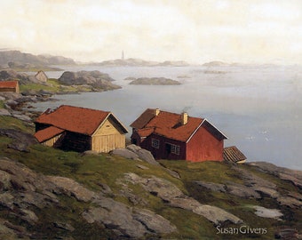Costal Town Norwegian Seascape Print After Betzy Akersloot Berg