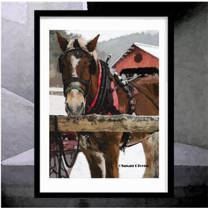 Sleigh Horse Art, Sleigh Ride Horse Print, Winter Sleigh Horse Print, Horse with Sleigh Bells Art Horse Gift for Children image 8