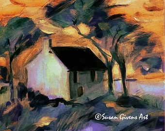 Summer Cottage Original Print Cottage at Sunrise Sunrise Landscape White Cottage Original Art Home Decor Hand Signed