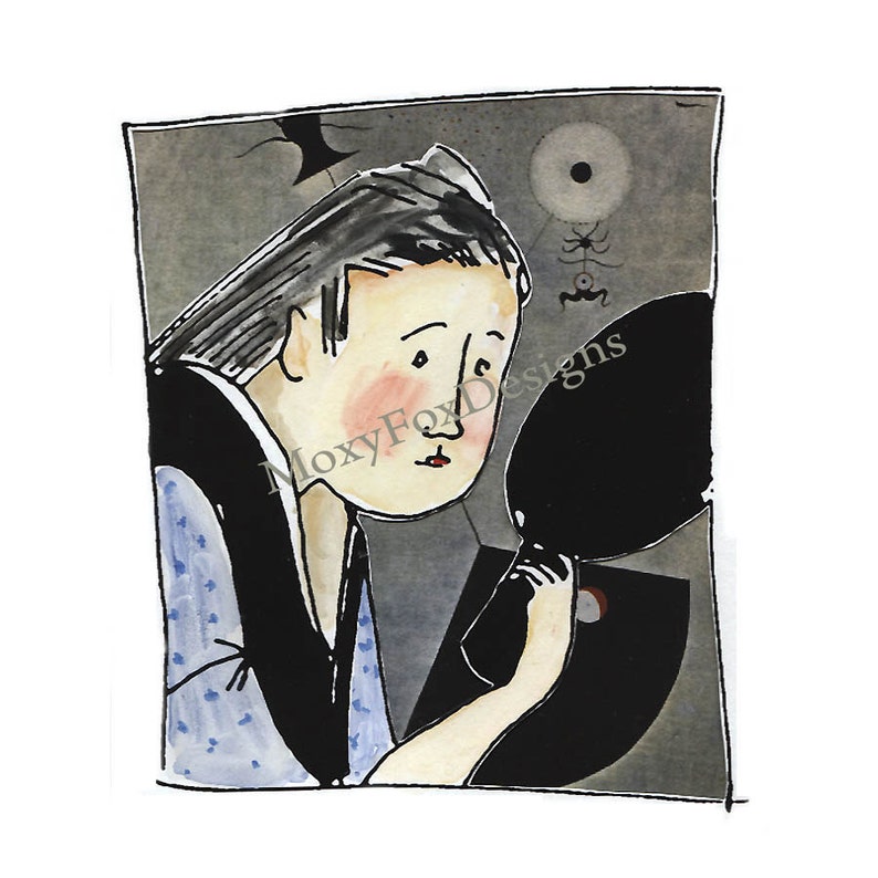 Original Geisha Painting Hand Colored Collage Portrait Japanese Woman Kimono Holding Mirror Miro 1924 Background Free Us