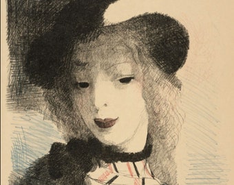 Portrait of “Elvire” Marie Laurencin 1930 from Lithograph, Society Women Art, Lyric Idealized Art, Elegant Stylized Art