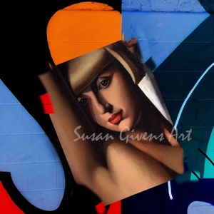 Lempicka on Abstract Background, Temara de Lempicka, Lempicka Paris Art, de Lempicka Woman, Neoclassicism Art Home