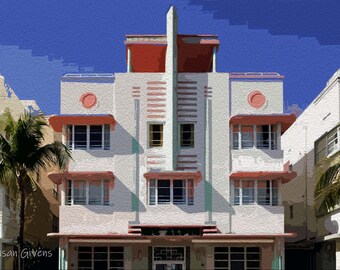 Art Deco Print South Beach Miami Hotel Pastel Colors Art Deco Building 3 Storied Hotel Digital Photo Gift 4 Her