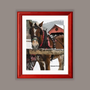 Sleigh Horse Art, Sleigh Ride Horse Print, Winter Sleigh Horse Print, Horse with Sleigh Bells Art Horse Gift for Children image 4