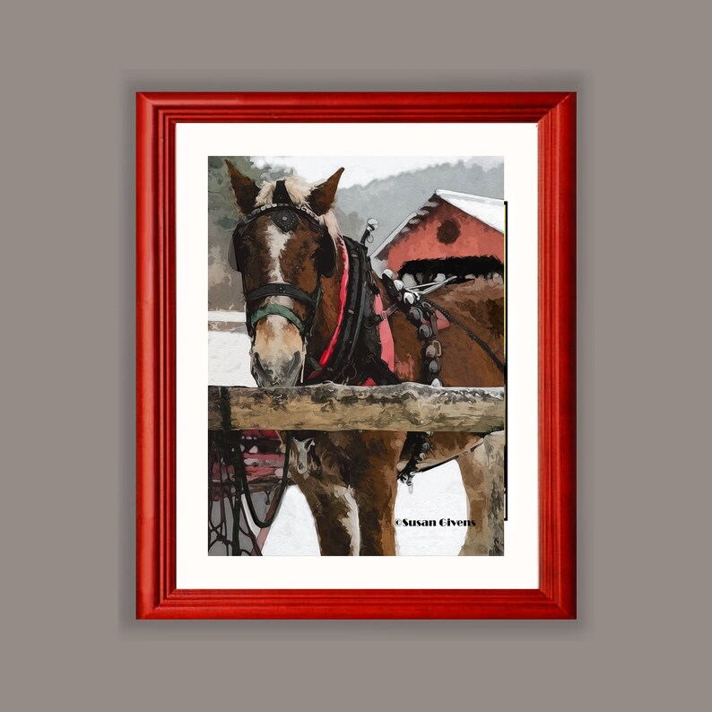Sleigh Horse Art, Sleigh Ride Horse Print, Winter Sleigh Horse Print, Horse with Sleigh Bells Art Horse Gift for Children image 4