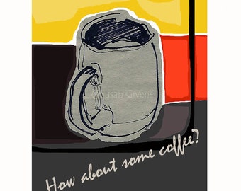 Personalized Coffee Mug Art Print, Kitchen Coffee Decor