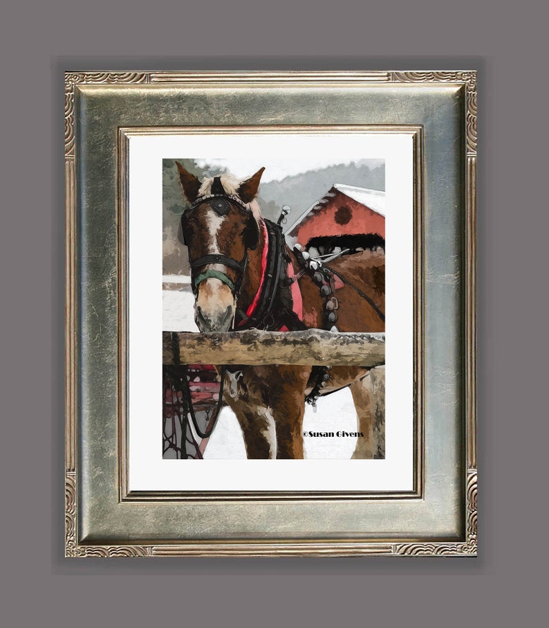 Sleigh Horse Art, Sleigh Ride Horse Print, Winter Sleigh Horse Print, Horse with Sleigh Bells Art Horse Gift for Children image 9