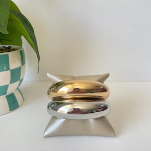 Chunky Gold Silver Metal Plated Cuff Bracelet: Sculptural Hinge Bangle